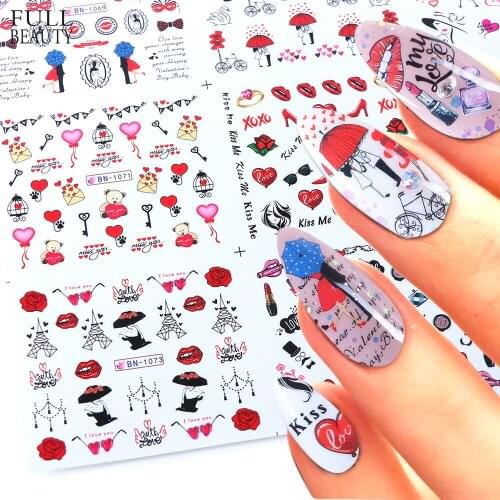 12pcs Valentines Stickers For Nails Love Heart Russian Letters Water Transfer Decals Sliders Manicure Decorations