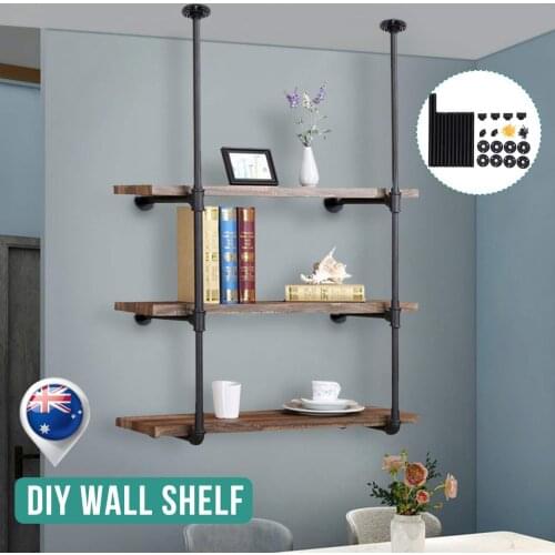 2pcs 3 layer DIY Industrial Retro Style Bookshelf Wall Ceiling Mounted Black Iron Pipe Shelf Storage Shelves Bracket Home Decor