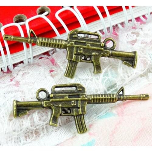 25pcs 45x16mm Antique Bronze Plated Submachine Gun Pendant Gun Charm Assault Rifle Charms DIY Handmade Jewelry