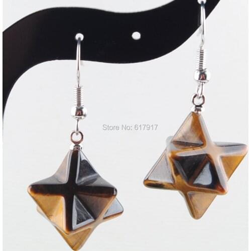 Anise star Women Drop Earrings Natural Tigers Eye Gem Stone Bead Reiki Healing Earrings Bohemian Jewelry TR3137