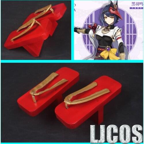 Anime Genshin Impact Kujo Sara Cosplay Costume Cartoon Shoes Japanese Men Women Student Clogs Sandals Flip Flops Xmas Gifts