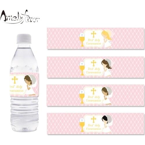 My First Communion Theme Bottle Wrappers Girls Birthday Party Decorations Supplies Holy Communion Decoration 24PCS Bottle Labels