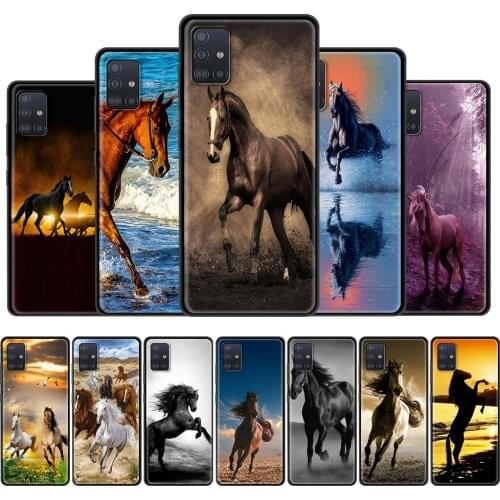 For Samsung Galaxy A51 A71 A21s A31 A12 A41 M31 M51 Phone Case A52 A32 A11 M30s A42 A01 Black Soft Cover A Running Horse Shell