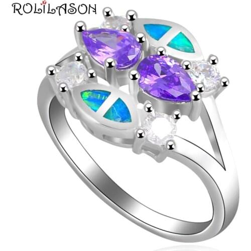 Zircon Crystal Cute shape Blue fire Opal silver plated Rings fashion jewelry for women USA size 6.75# 6.5# 7.5# OR525