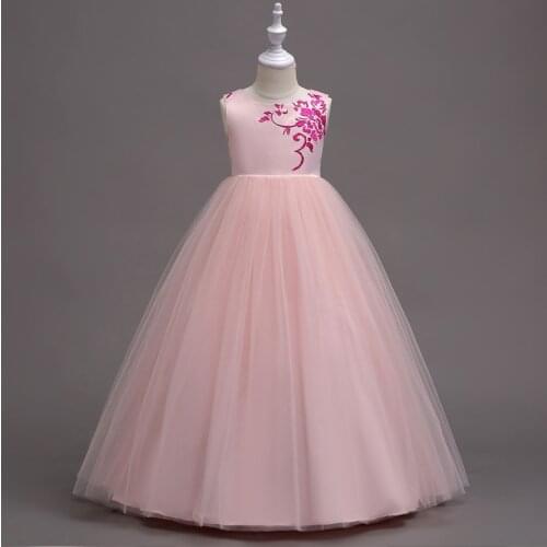 Sleeveless Kids Princess Lace Long Dress Girls Tutu Mesh Party Clothes Wedding Gown Dress