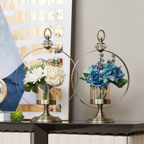 European light luxury metal electroplating vase creative model room American living room flower decoration ornaments home decora