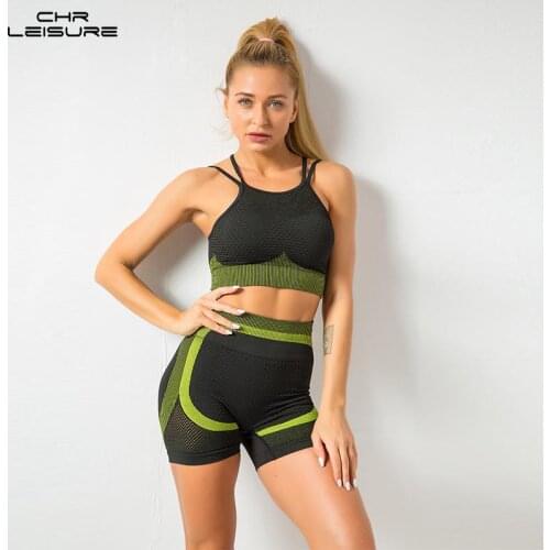CHRLEISURE Woman Clothes Outfits Mesh Beautiful Back Bra Two-Piece Fitness Shorts Two Piece Set Women Summer Leggings Set