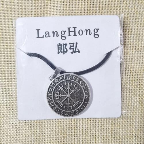 LANGHONG 1pcs Norse Vikings Amulet Pendant Necklace Norse Vegvisir RUNE Necklace Pendant Necklace Original Jewelry