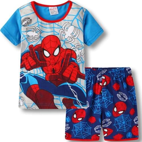 Summer Baby Boy Clothing Set 2-7T 2021 Children Pajamas Cartoon Spiderman Short Sleeve T Shirt+Shorts Sets Kids Girls Clothes