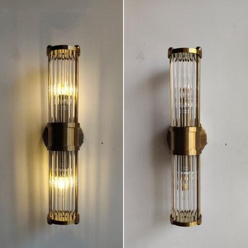 Minimalist villa creative living room background wall decoration sconce lighting Nordic crystal brass bedside led wall lamp