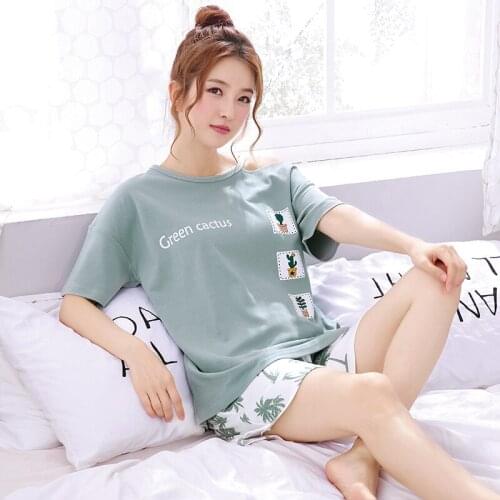 Short Sleeved Fashionable Cotton Pajamas Womens Suits Homewear Comfortable Sets