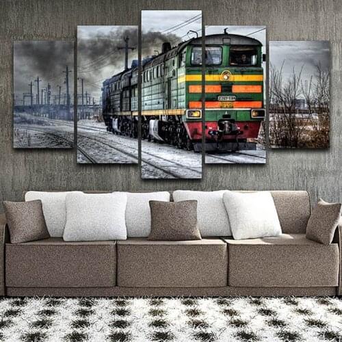 5 pieces Old Locomotive Landscape Tableau Wall Artwork Pictures Canvas Modern HD Printed Paintings Modular Posters Home Decor