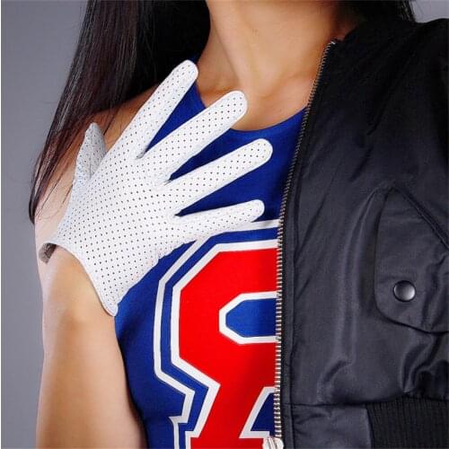 Real Leather Touchscreen Gloves 16cm Ultra Short Pure Sheepskin Female Touch White Mesh Sports Golf Women Gloves WZP02