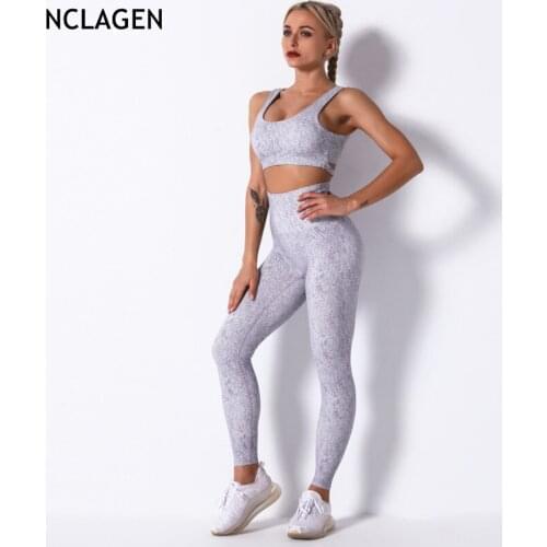 NCLAGEN Women Yoga Set Printing Sportswear Two-piece Sport High Waist Leggings And Top Push-up Gym Clothes Tank Top Fitness Suit