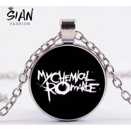 SIAN 2019 New My Chemical Romance Chain Necklace Cool Fashion 3D Printed Glass Dome Pendant Necklace Women Men Hip Hop Harajuku