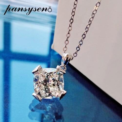 PANSYSEN Sparking 100% 925 Sterling Silver 11MM Created Moissanite Diamonds Gemstone Pendant Necklace Engagement Fine Jewelry