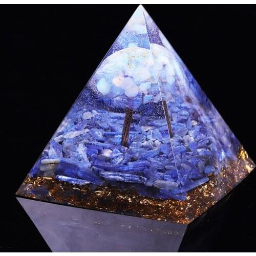 Tree Of Life Meditation Orgone Pyramid Natural Opal With Blue Crystal Orgonite Pyramid Positive Energy Generator Healing Reiki