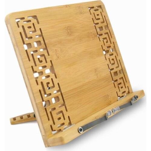 BamBoo Reading Rest Cookbook Stand Holder, Foldable Tablet Cook Book Stand Bookrest with Adjustable Backing & Elegant Pattern