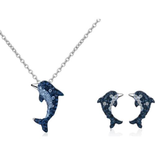 Romantic Dolphin Pendant Necklaces For Women Jewelry Set Quality Silver 925 Girls Earrings With Full Stones For Valentines Gift
