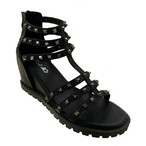 Women Shoes Casual Rivet Gladiator Sandals Summer T-Strap Wedges Sandals Punk High Heels Sandals Female Wedges Shoes