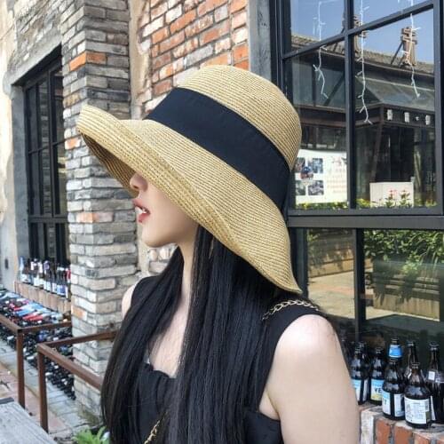 Sunscreen Hat Female Summer Sun Shade Bowknot Straw Cap Women Sun Protection Foldable Beach Hats Travel Fisherman Caps H233