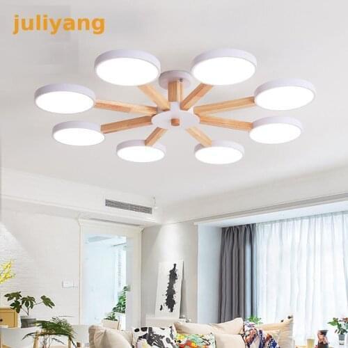 Modern LED wood Chandelier For Living Room White Wooden Bedroom Lighting Simple Surface Mounted Chandeliers home decoration