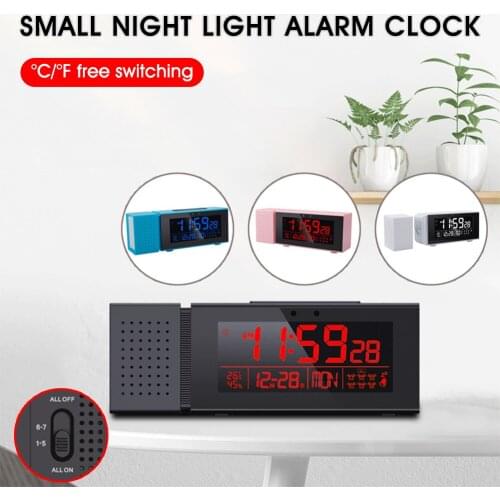LED Display Digital Clock Motion Sensor 7 Color Dimmable Night Light USB/Battery 6 Settings with Snooze Temp/RH Monitor FM Radio