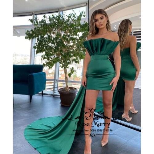 Hunter Green Cheap Evening Dresses for Women Party Wear 2021 Sheath Peplum Plus Size Simple Satin Vestido De Fiesta Largos Noche