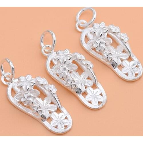 Embroidered shoe pendant, slipper pendant S925 sterling silver jewelry accessories, handmade diy string bead bracelet materials