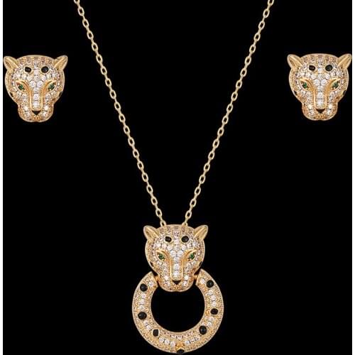 Zlxgirl jewelry 2021 New arrival mens leopard animal pendant with earring jewelry sets fine Gold Color copper necklace sets men
