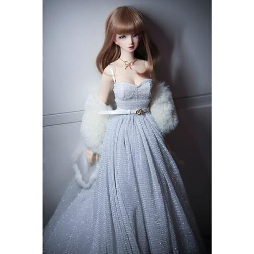 T02-X506-8 Blyth st Doll clothes 1/3 1/4 bjd 1/6 dolls Accessories custom made white Shiny party dress with Fur shawl 2pcs/set