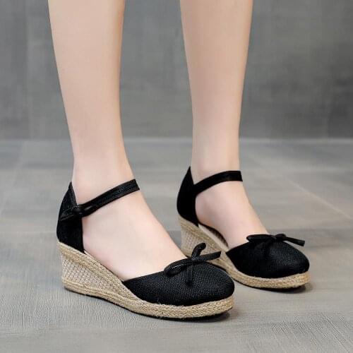 YourSeason Summer Comfortable Ladies Linen Bow Knot 6cm Wedge Shoes Bohemian Women Casual Hemp Espadrilles Platform Pumps 34-41
