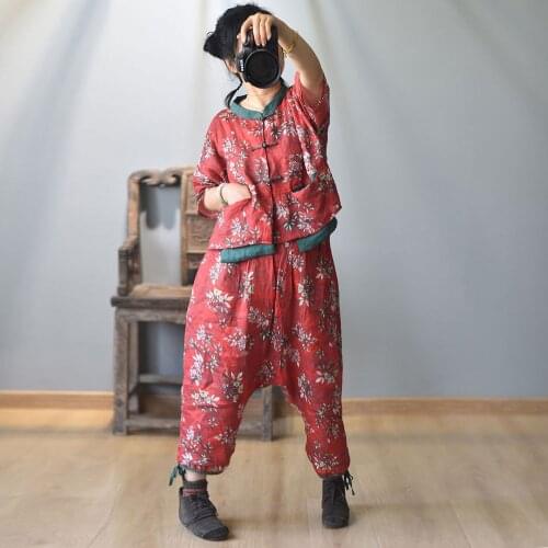 Women Loose Linen Printed Elastic Waist Harem Pants Female Loose Print Harem Trousers Ladies 2020 Summer Flax Pants