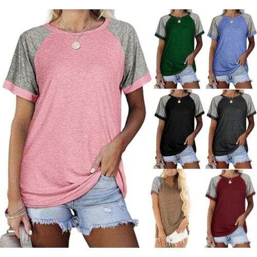 Summer Fashion Women Round Neck Color Matching Top Female O-Neck Short Sleeve Casual Street T-Shirt