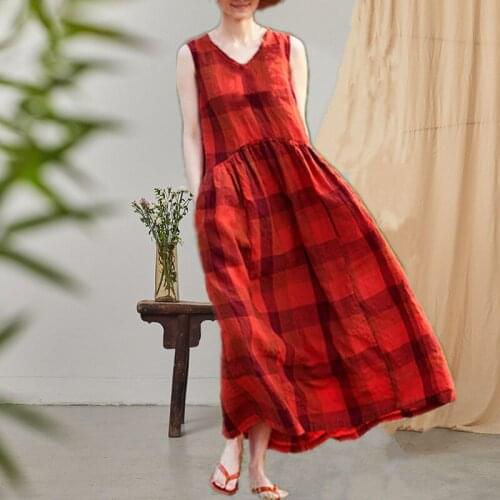 A Summer Flax Phoenix Red Will Lattice V Lead Sleeveless Waist Easy Dress Robe C90212 h190511