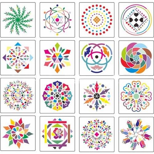 16PCS Mandala Dotting Painting Stencils Templates for DIY Craft Furniture Wood Canvas Rocks Fabrics Wall Art 13x13cm