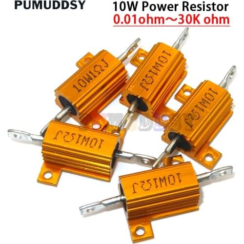 2PCS 10W Aluminum Power Metal Case Wirewound Resistor 0.1 ~ 10K 0.5 1 2 3 5 6 8 10 20 100 150 200 300 500 1K 5K Ohm