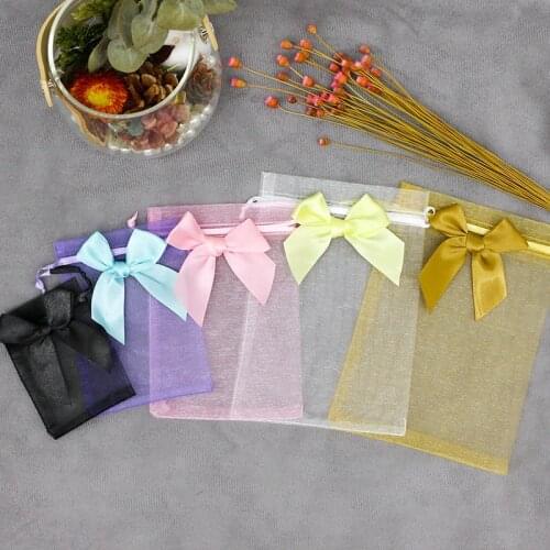 20PCS Organza Bag Jewelry Packaging Gift Exquisite Butterfly Candy Wedding Party Pouches With Bow Drawable Bags Sweets Pouches