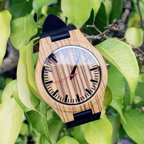 2020 festival Memorial Day gift Enmex dark colour zebra wood wristwatch work of art handmade natural wood quartz watches