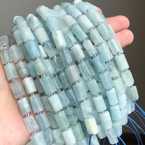6x10mm Natural Cylinder Shape Faceted Blue Aquamarines Stone Beads For Jewelry DIY Making Bracelet Accessories 7.5inches