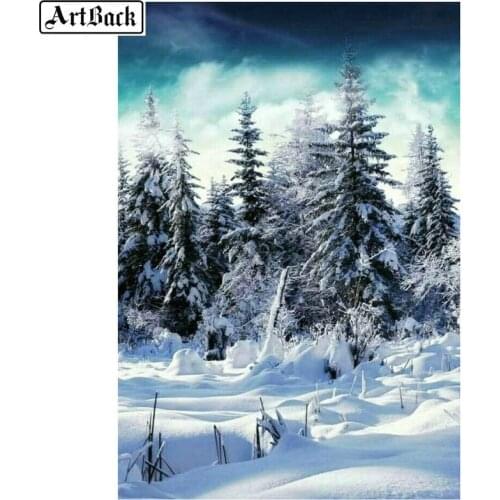 5d diy diamond painting cedar 5d full square drill diamond embroidery winter landscape crystal mosaic sticker