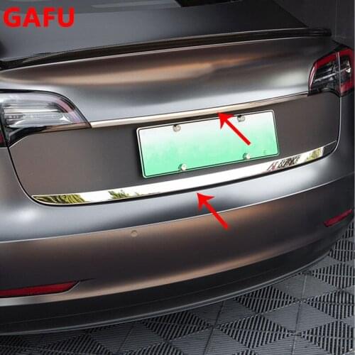 Car Sticker For Tesla Model 3 2021 2020 Accessories Stainless Steel Back Door Tailgate Trim 1pcs Truck Door Decoration Strip