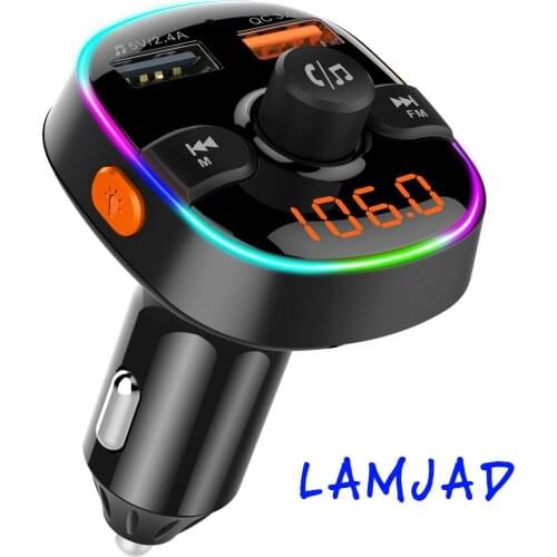 Car Kit Handsfree Wireless Bluetooth FM Transmitter MP3 Player with 3.0A Quick Charge Dual USB Charger colorful ambient light