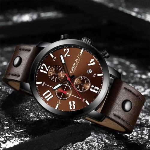 CRRJU Luxury Top Brand Mens Quartz Watches 24 Hour Date Clock Men Fashion Leather Strap Sports Wrist Watch Relogio Masculino