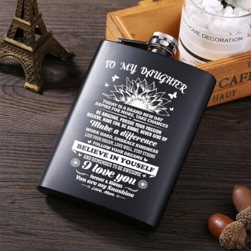 Mom To My Daughter All black Jack Liquor Whisky Flagon Laser La casa de papel Stainless Steel Alcohol Vodka Hip Flask Wiskey Bot