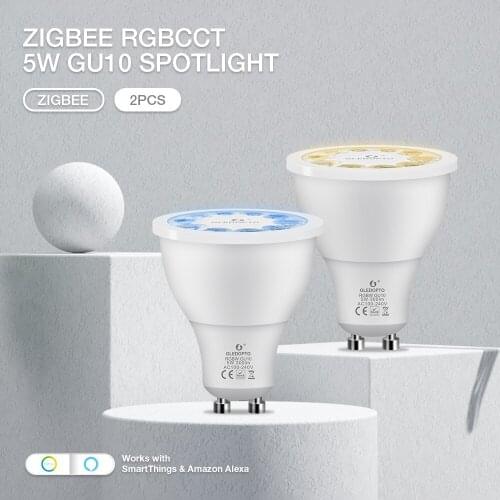 GLEDOPTO 2PCS Spot Light Zigbee 5W GU10 RGBCCT Dimmable Spotlight Hub APP/Voice Control LED Light Bulb AC100-240V