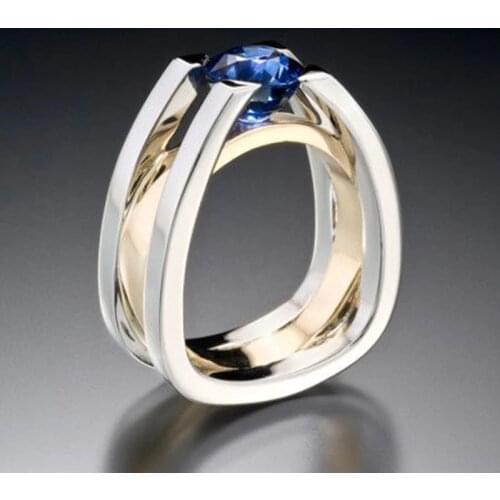 Delicate Two Tone Hollow Rings For Women Luxury Dark Blue Cubic Zirconia Wedding Rings Three Layer Finger Ring Z3P545