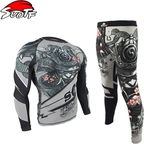 Muay Thai Fightwear Boxing Compression Jersey+Pants Rashguard KickBoxing Cycling MMA Tight Long T-Shirts Trousers