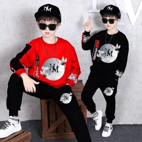 Teen Children Clothes 3-8 10 12 14 year Boys Costume Tracksuit Cartoon Crane Print Tops Pants 2PCS Children Spring Outfits Set