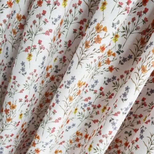 Beautiful Thin Flower Print Cotton Poplin Lace Fabric Dress Shirt Clothing DIY Clothes Sewing Accessories Width 140cm1Yard